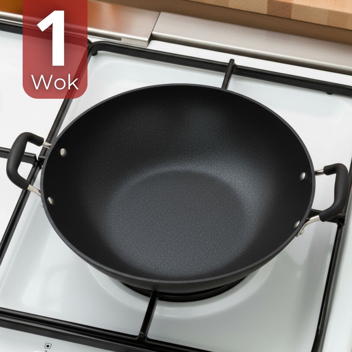 LINE - Wok Chino Acero Inoxidable Antiadherente 34cm Color Negro
