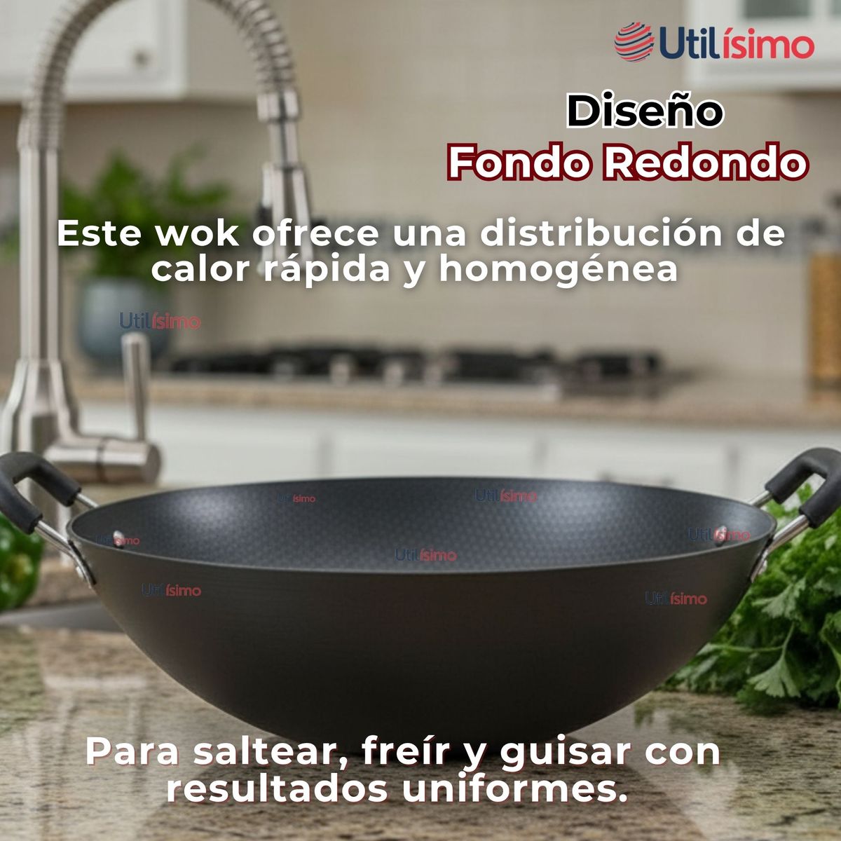 LINE - Wok Chino Acero Inoxidable Antiadherente 34cm Color Negro