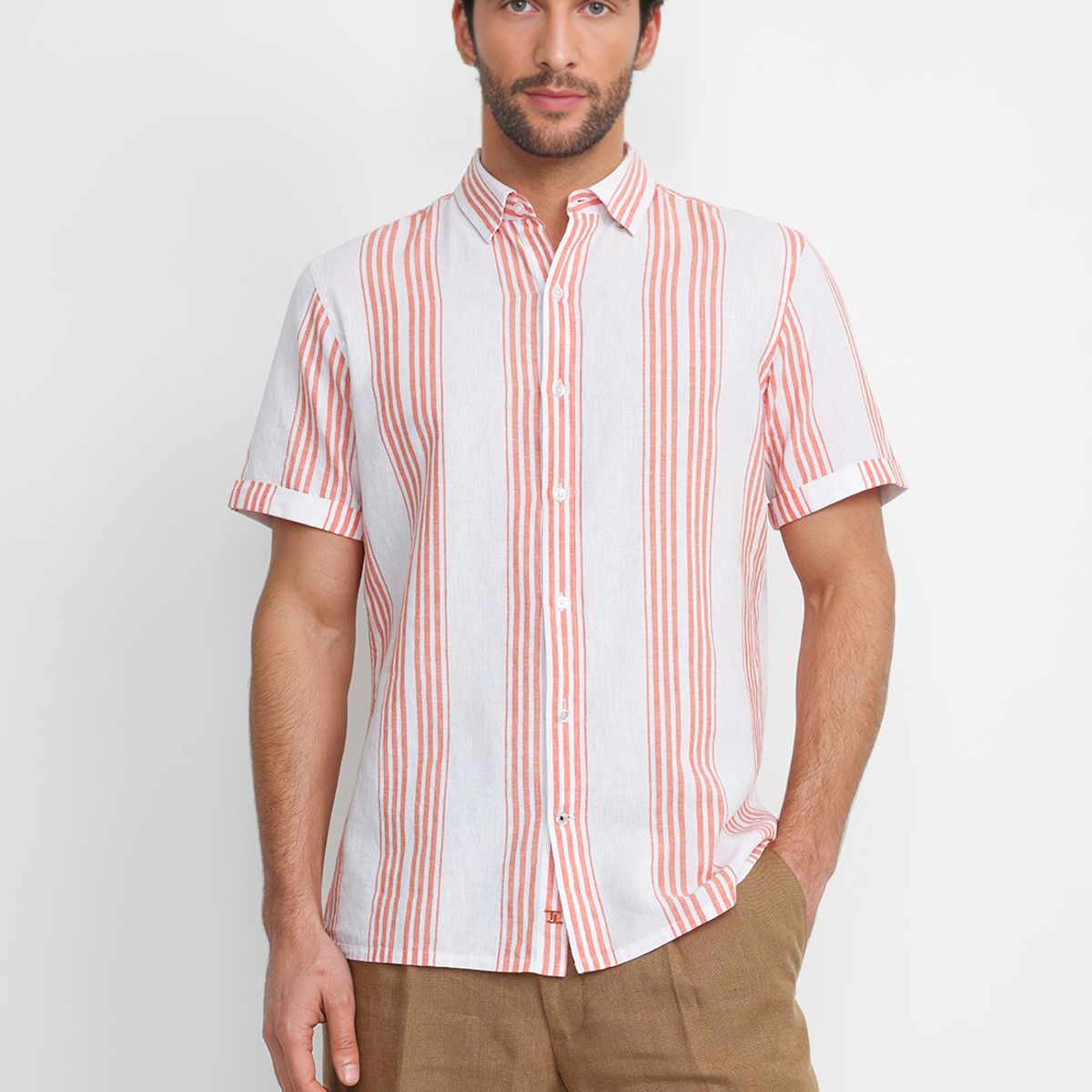 TRIAL - Camisa Rayada Lino Algodón Blasco Coral