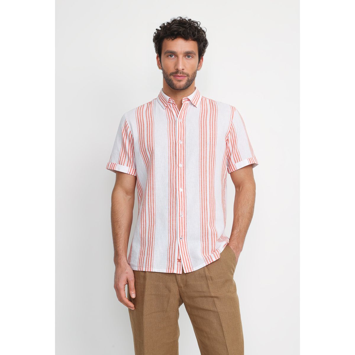 TRIAL - Camisa Rayada Lino Algodón Blasco Coral