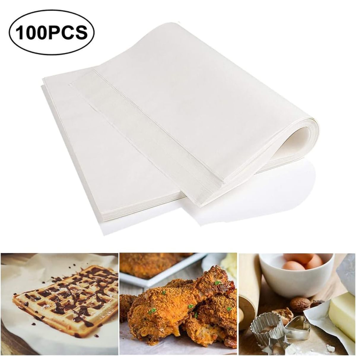 GENERICO - 100 Hojas 25x35 Cm Papel Pergamino Para Hornear-Blanco