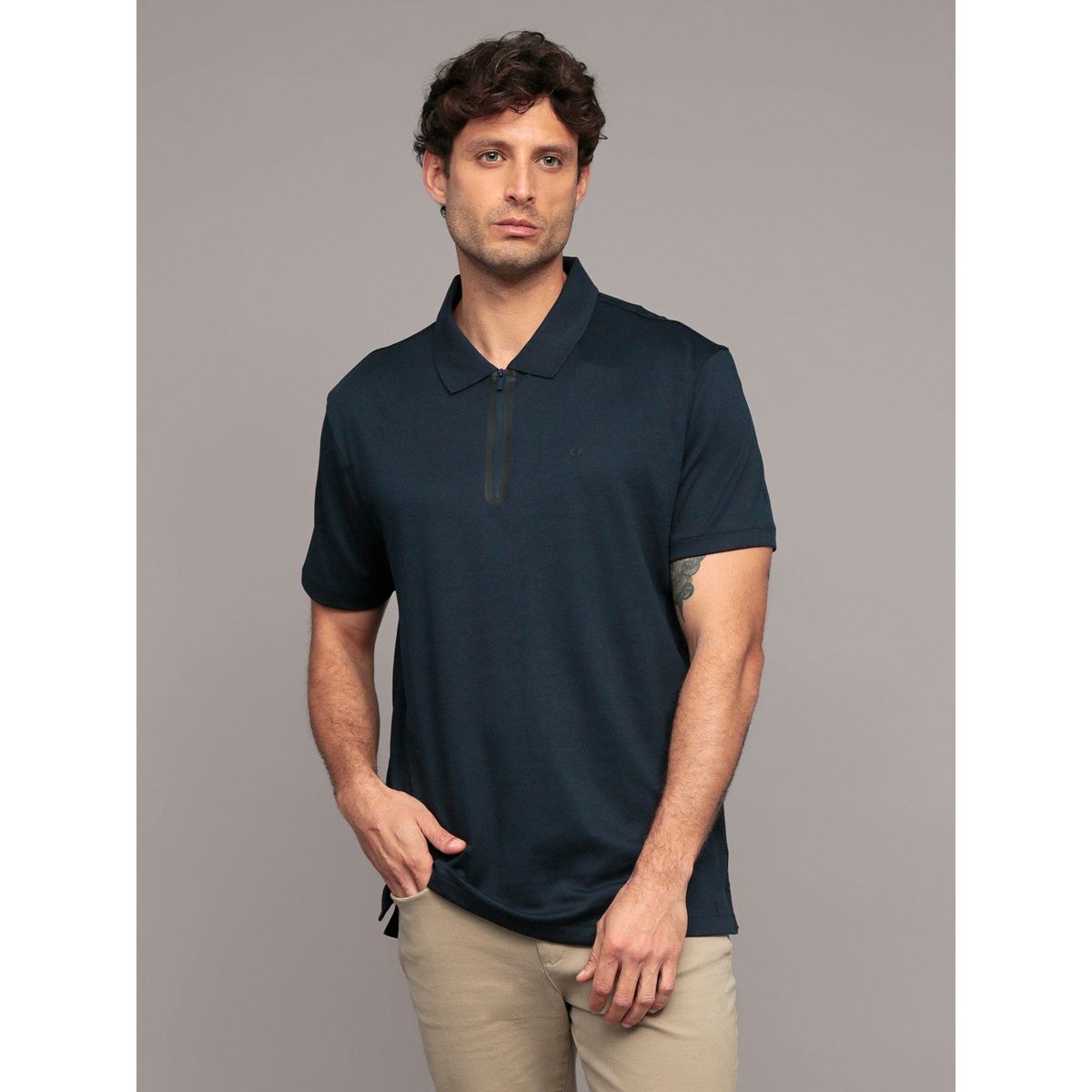 CALVIN KLEIN - Polo manga corta con cremallera Azul Calvin Klein