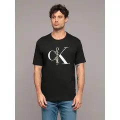 CALVIN KLEIN - Polera monogram con cuello redondo Negro
