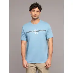 CALVIN KLEIN - Polera manga corta con cinta repetitiva Celeste
