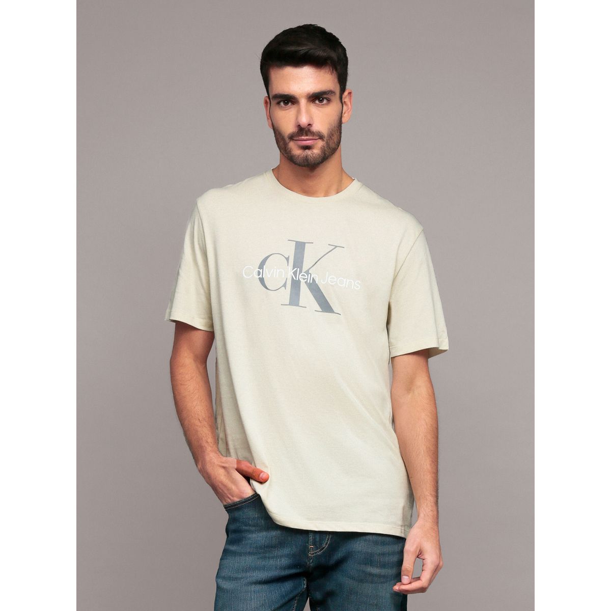 CALVIN KLEIN - Polera con monograma Beige Calvin Klein