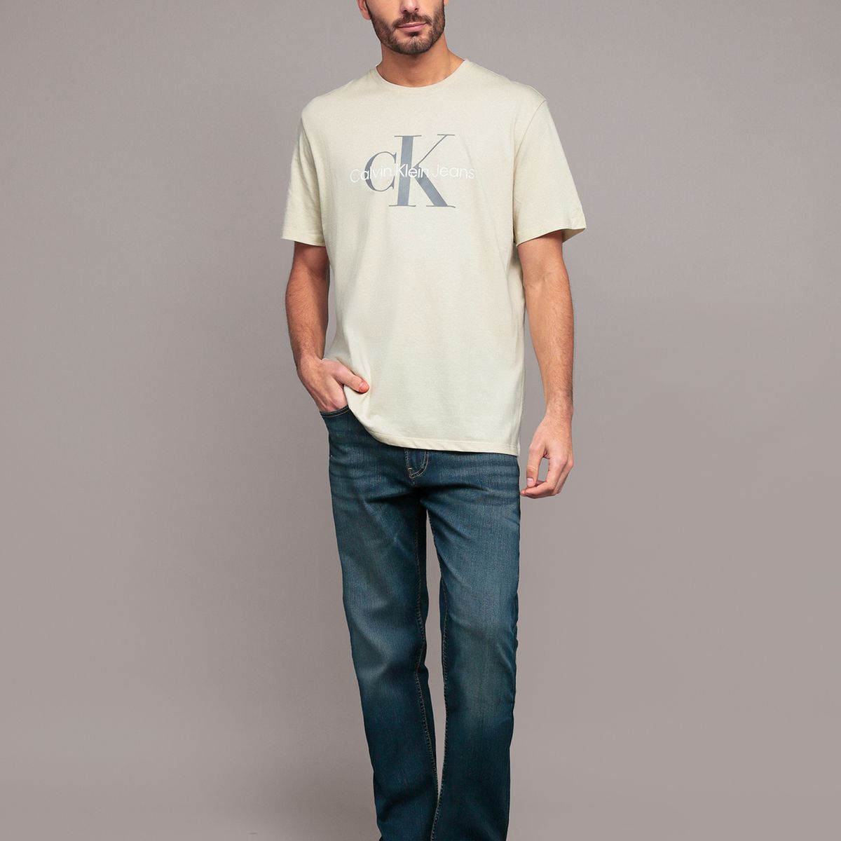 CALVIN KLEIN - Polera con monograma Beige Calvin Klein