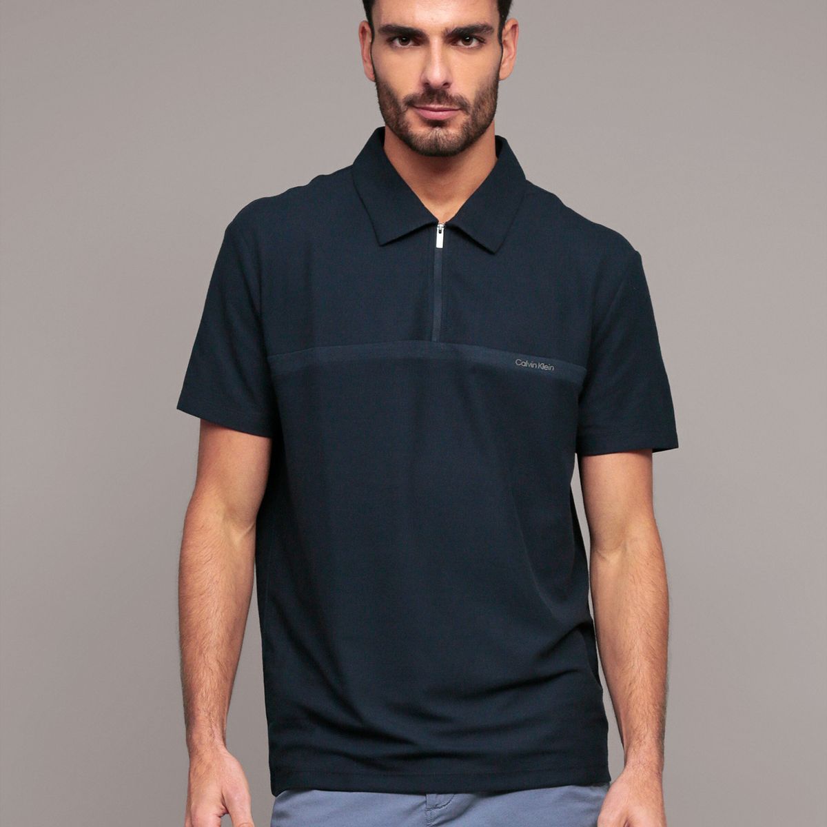 CALVIN KLEIN - Polo manga corta con cremallera Azul Calvin Klein