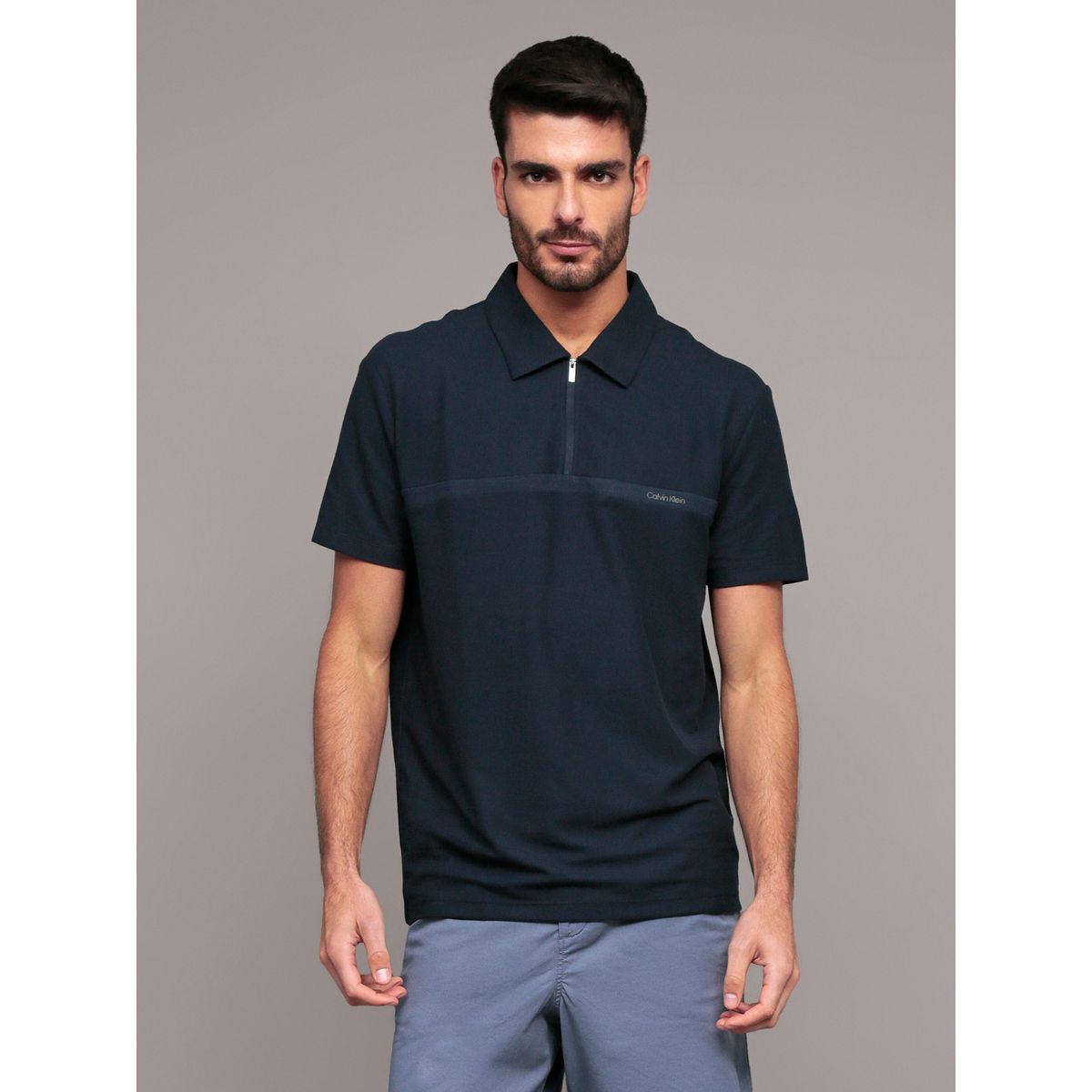 CALVIN KLEIN - Polo manga corta con cremallera Azul Calvin Klein