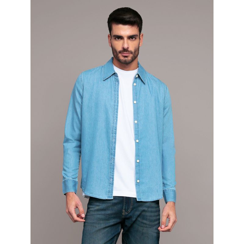 CALVIN KLEIN - Camisa de manga larga en tencel Celeste Calvin Klein