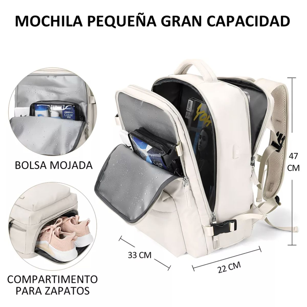 MOMO - Mochila De Viaje Avión Aprobado Gran Capacidad  Diseño De La Tela Lisa