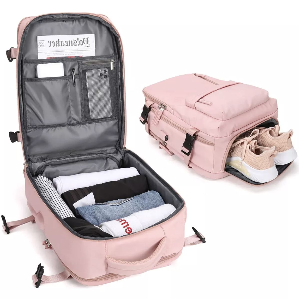 MOMO - Mochila De Viaje Avión Aprobado Gran Capacidad  Diseño De La Tela Lisa