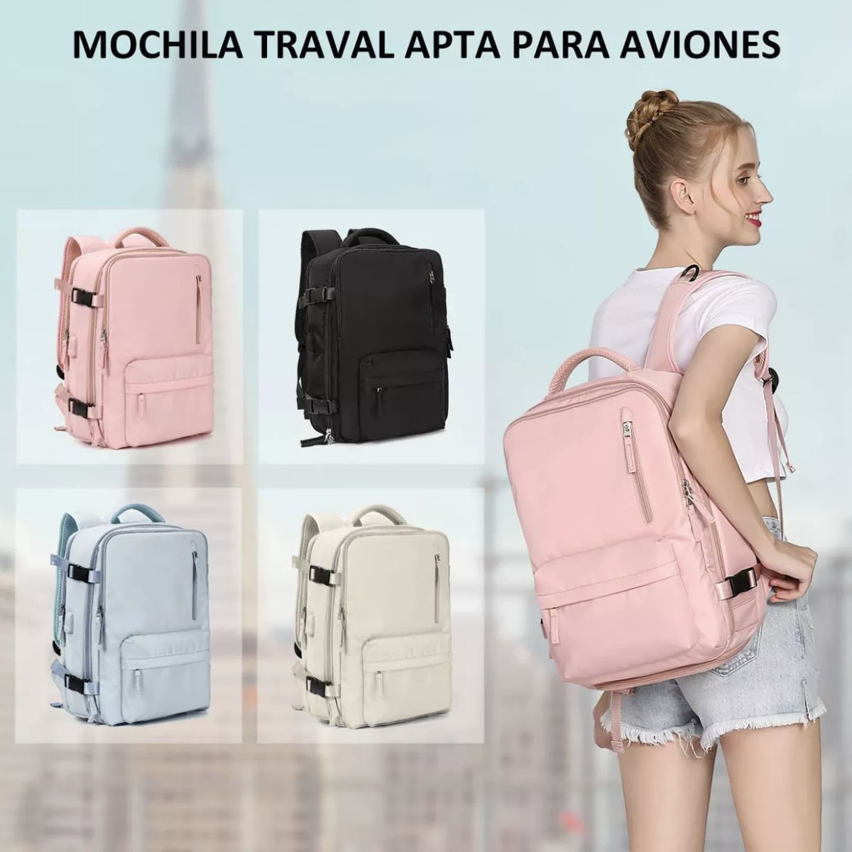 MOMO - Mochila De Viaje Avión Aprobado Gran Capacidad  Diseño De La Tela Lisa