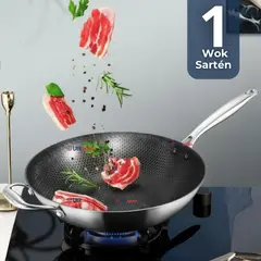 LINE - Sartén Wok Acero Inoxidable Antiadherente Para Saltear Freír 34cm