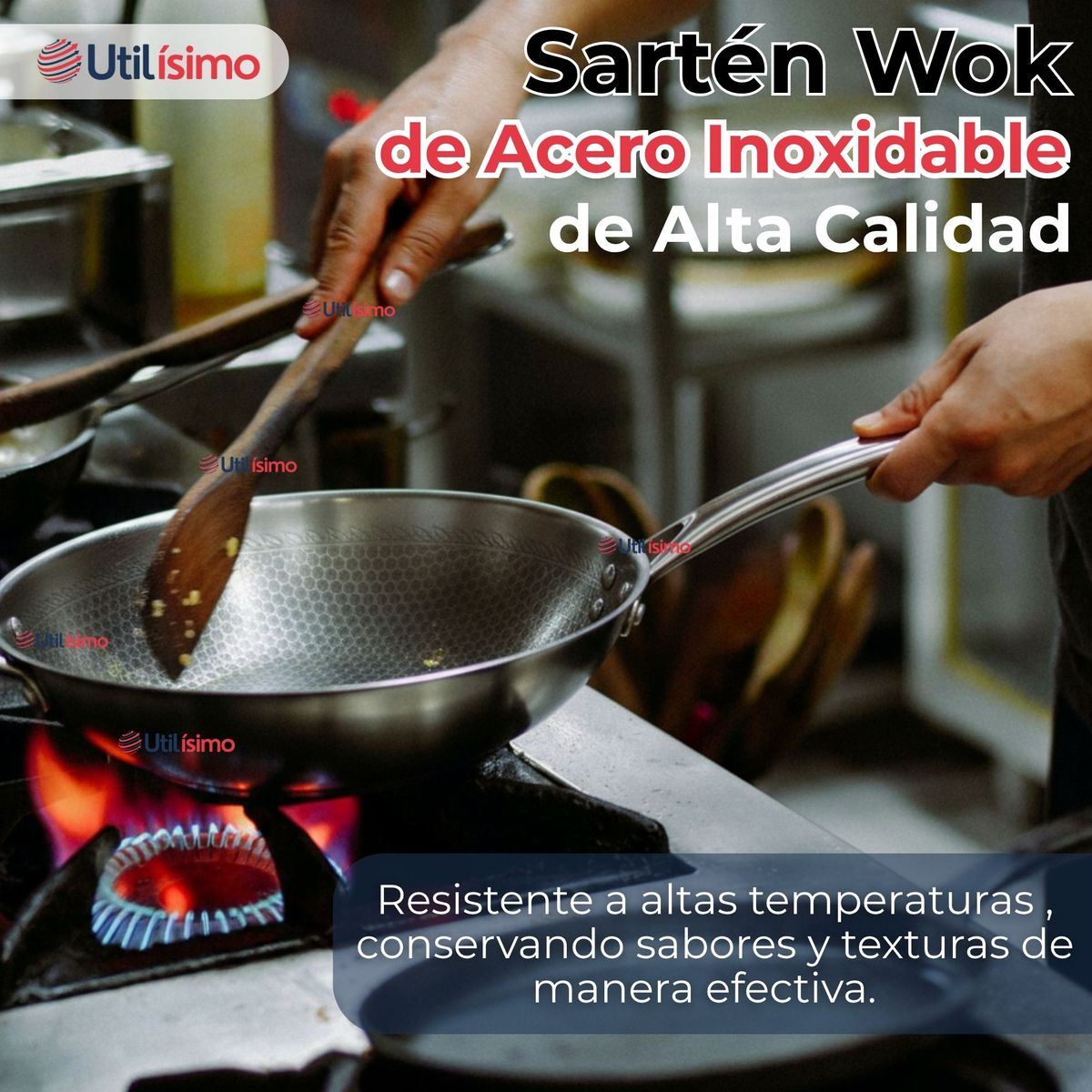 LINE - Sartén Wok Acero Inoxidable Antiadherente Para Saltear Freír 34cm