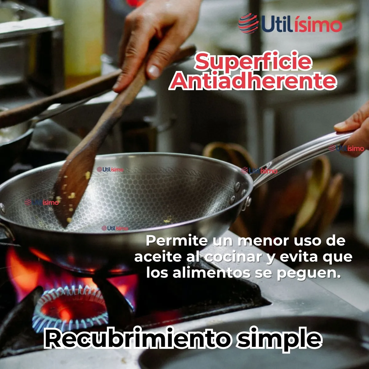 LINE - Sartén Wok Acero Inoxidable Antiadherente Para Saltear Freír 34cm