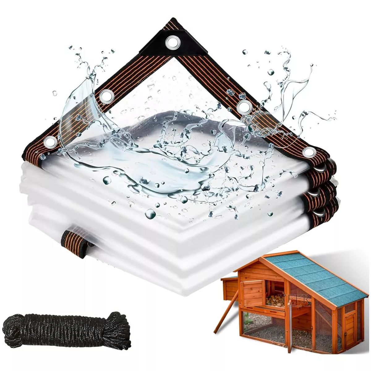 KUANGYE - Lona Transparente Impermeable 3x3 M + Cuerda De Nailon 10 M