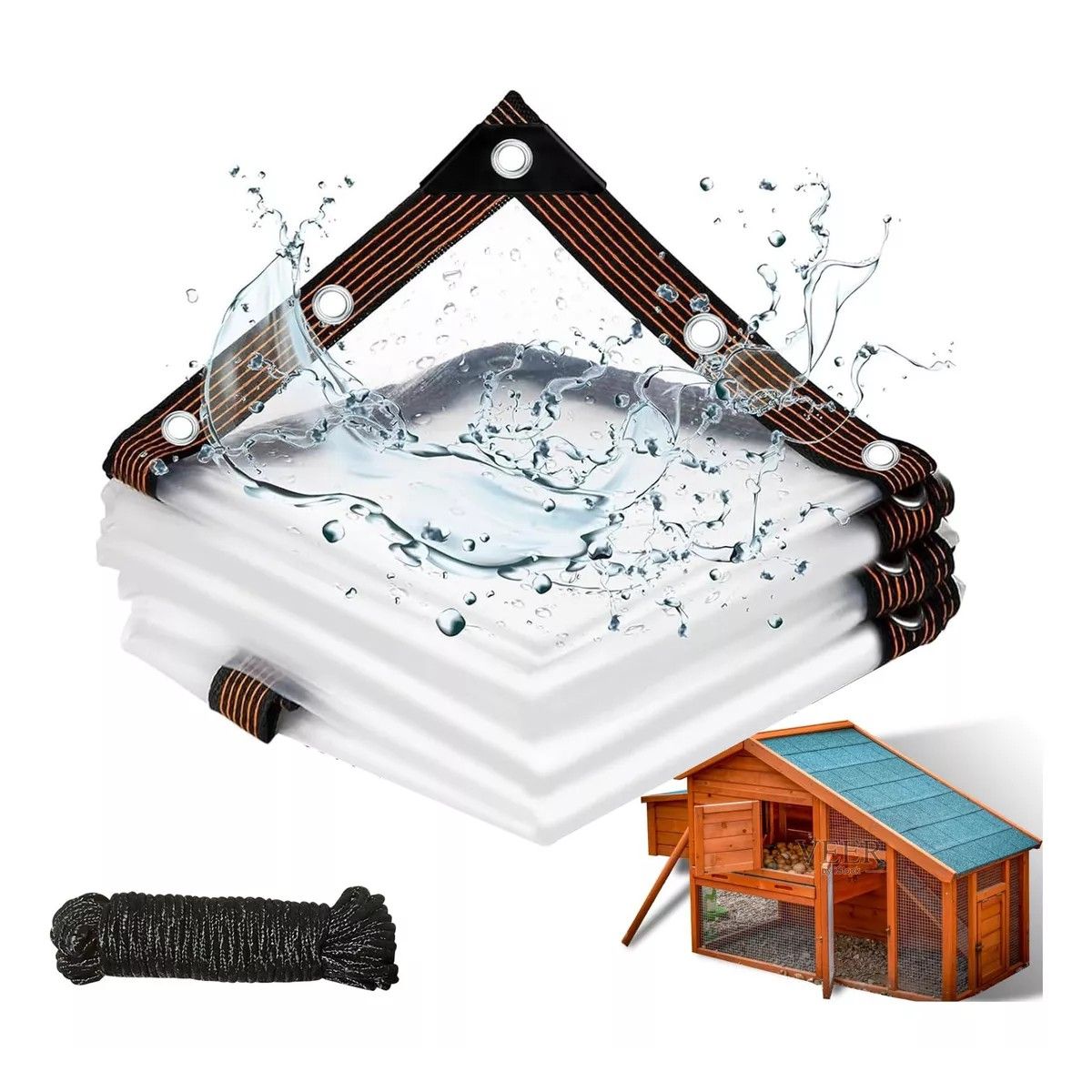 KUANGYE - Lona Transparente Impermeable 3x3 M + Cuerda De Nailon 10 M