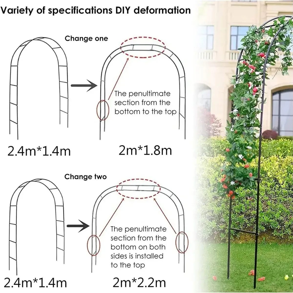 KUANGYE - Arco Jardín Plantas Globos Matrimonio Metal Altura Ajustable