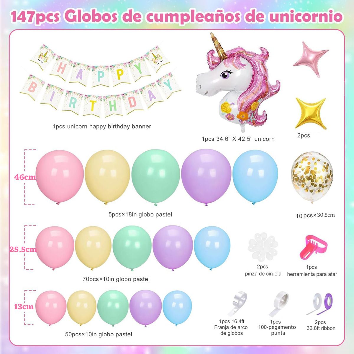 GENERICO - 147pcs Globos De Decoración De Unicornio Para Fiestas