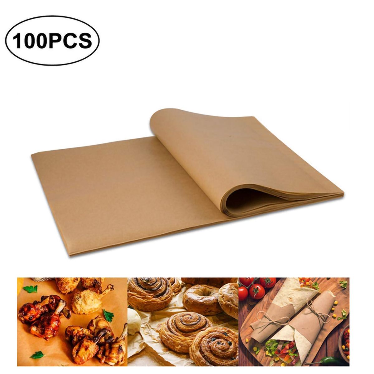 GENERICO - 100 Hojas 25x35 Cm Papel Pergamino Para Hornear-Natural