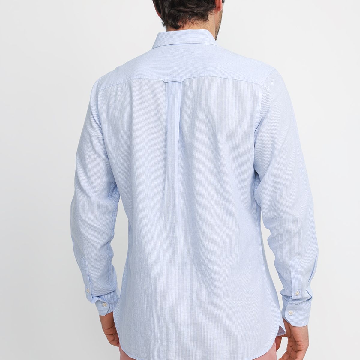 TRIAL - Camisa Rayada Lino Algodón Bruno Celeste