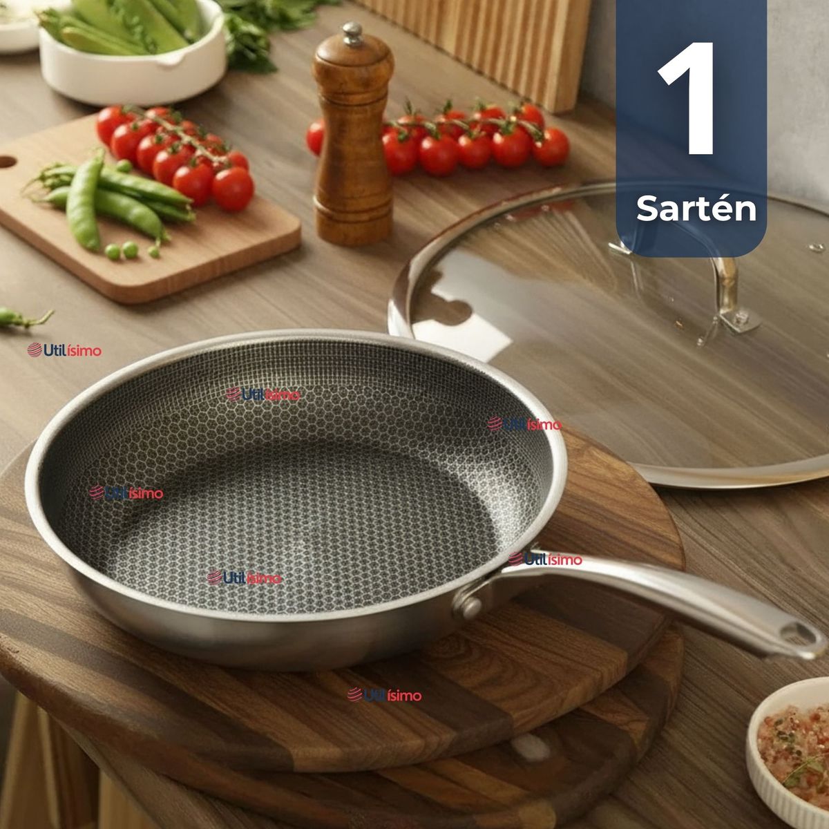 LINE - Sartén Acero Inoxidable Antiadherente 28cm Para Cocinar Freír Saltear