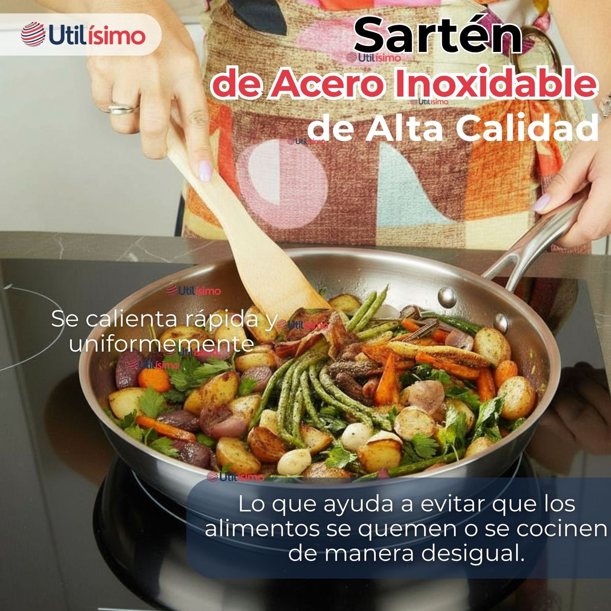 LINE - Sartén Acero Inoxidable Antiadherente 28cm Para Cocinar Freír Saltear