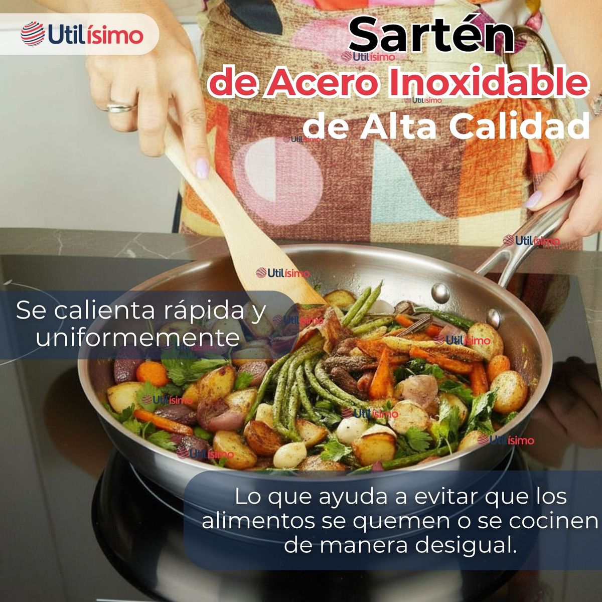 LINE - Sartén Acero Inoxidable Antiadherente 24cm Para Cocinar Freír Saltear