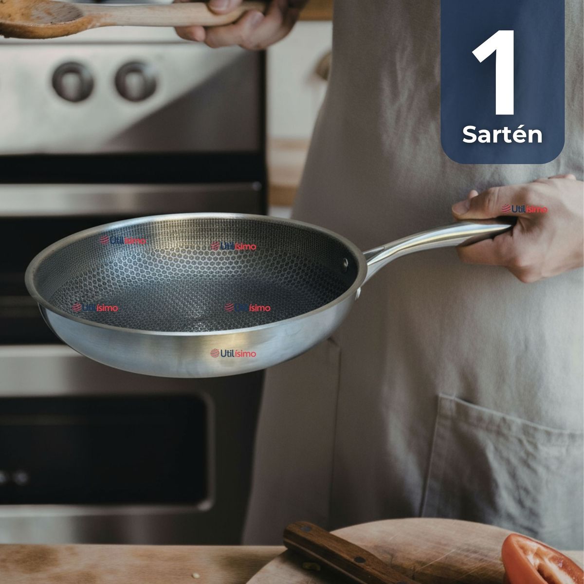 LINE - Sartén Acero Inoxidable Antiadherente 24cm Para Cocinar Freír Saltear