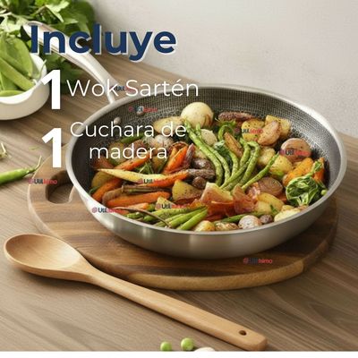 Imagen 2 del producto Sartén Acero Inoxidable Antiadherente 24cm +Cuchara de Madera de Bambú