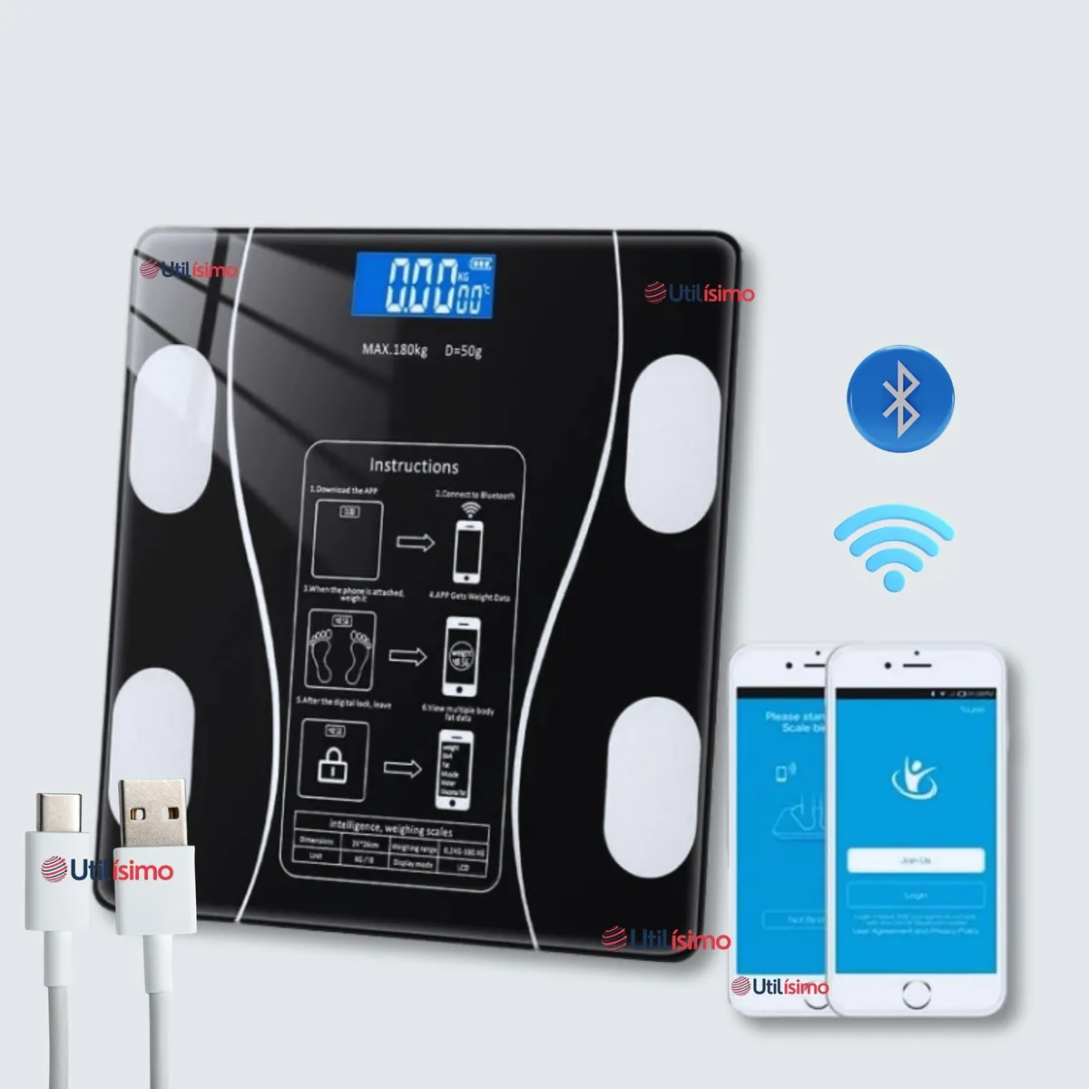 LINE - Balanza Pesa Digital Inteligente App Bluetooth Báscula Recargable