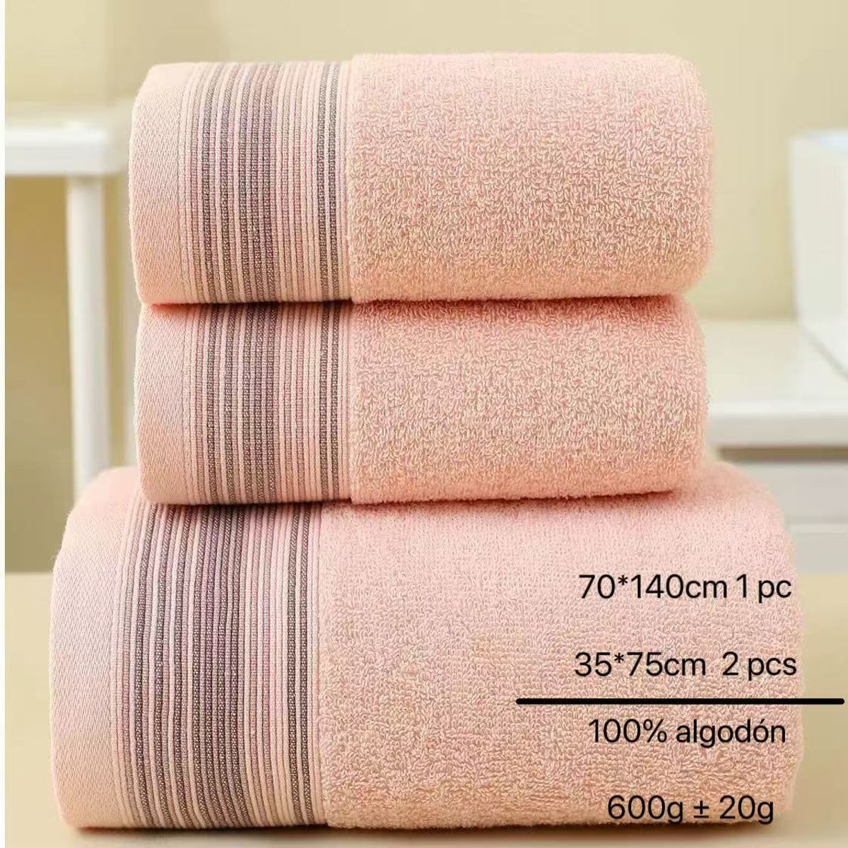 GENERICO - Set 3 Toallas de baño - Cuerpo y Manos 100% algodón