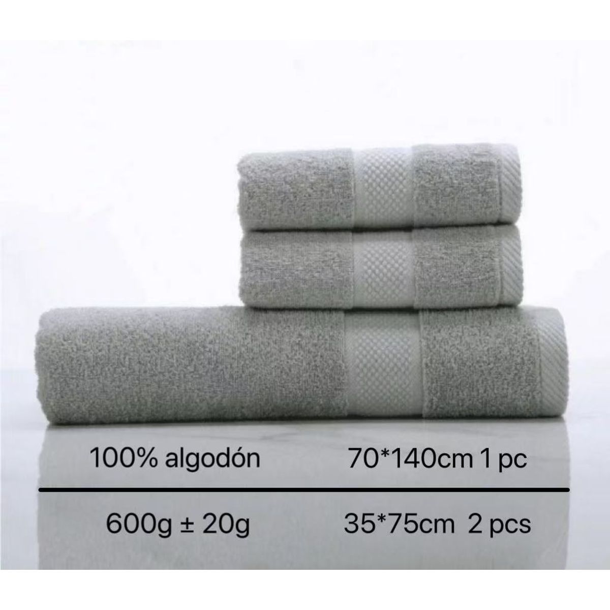 GENERICO - Set 3 Toallas de baño - Cuerpo y Manos 100% algodón