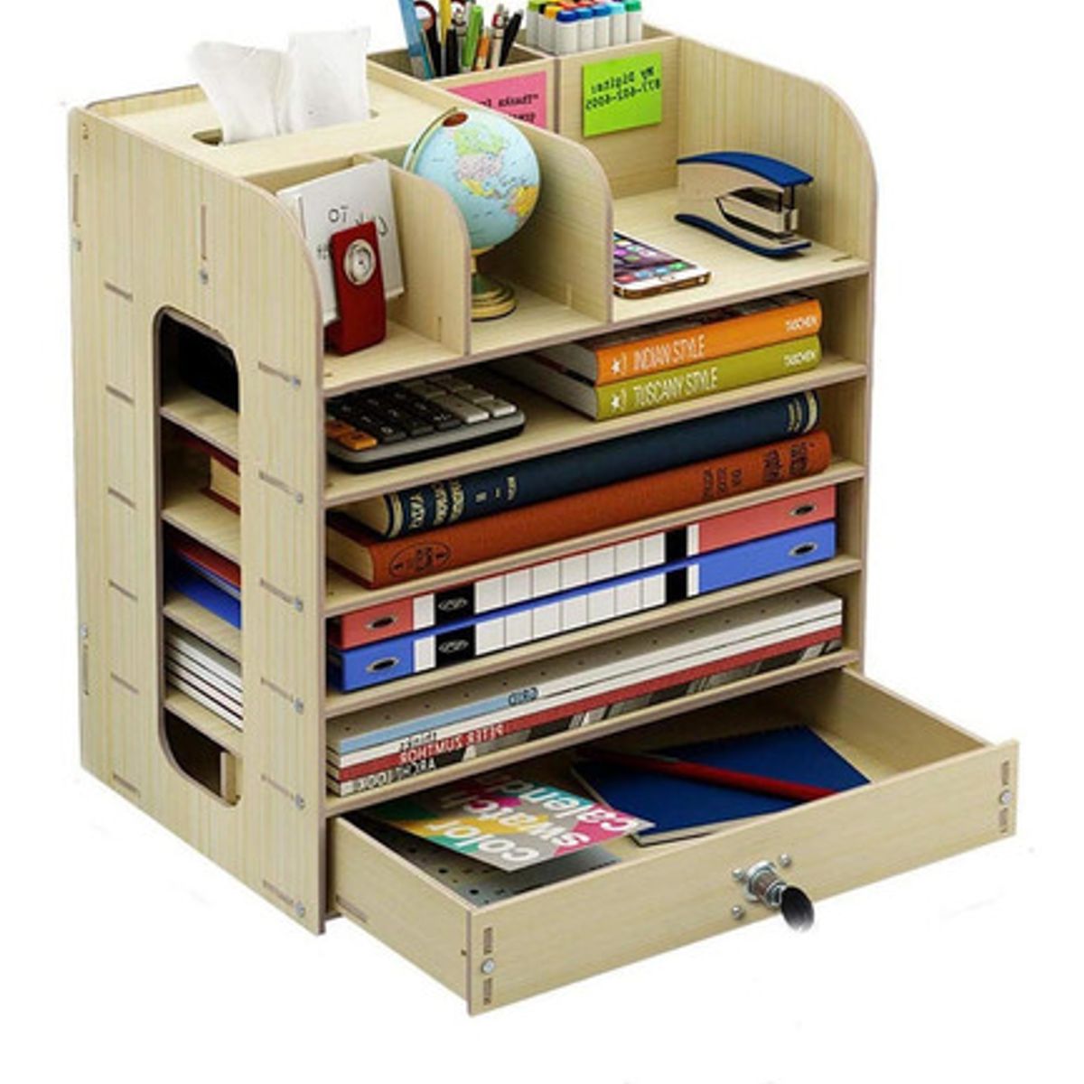 SOHOGAR - Organizador de escritorio multiuso de madera beige