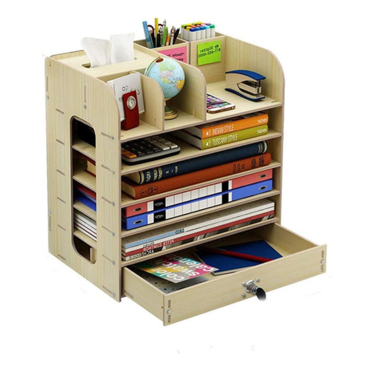 SOHOGAR - Organizador de escritorio multiuso de madera beige