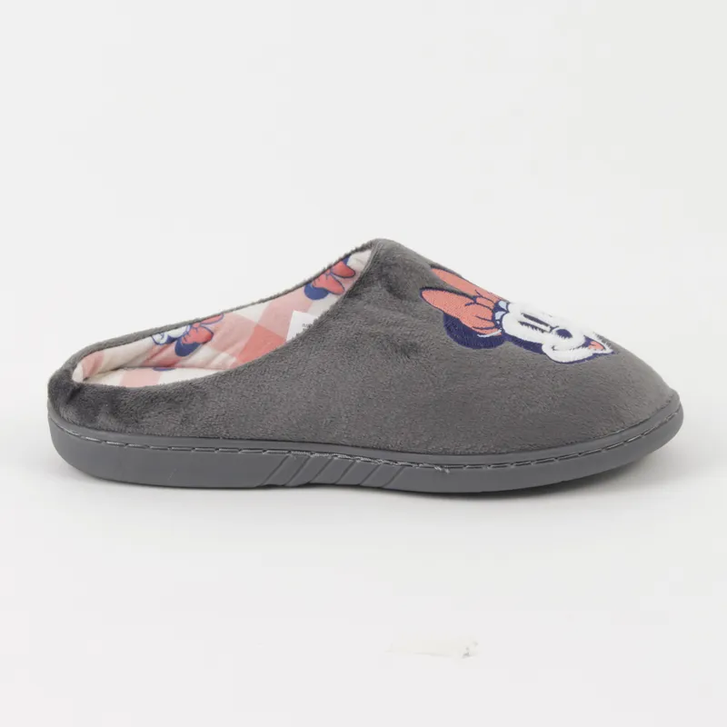 DISNEY - Pantufla Mujer Gris Oscuro Cara Feliz Minnie Disney