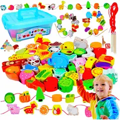 GENERICO - Juego Montessori Enhebrados Futas, Animales, Frutas