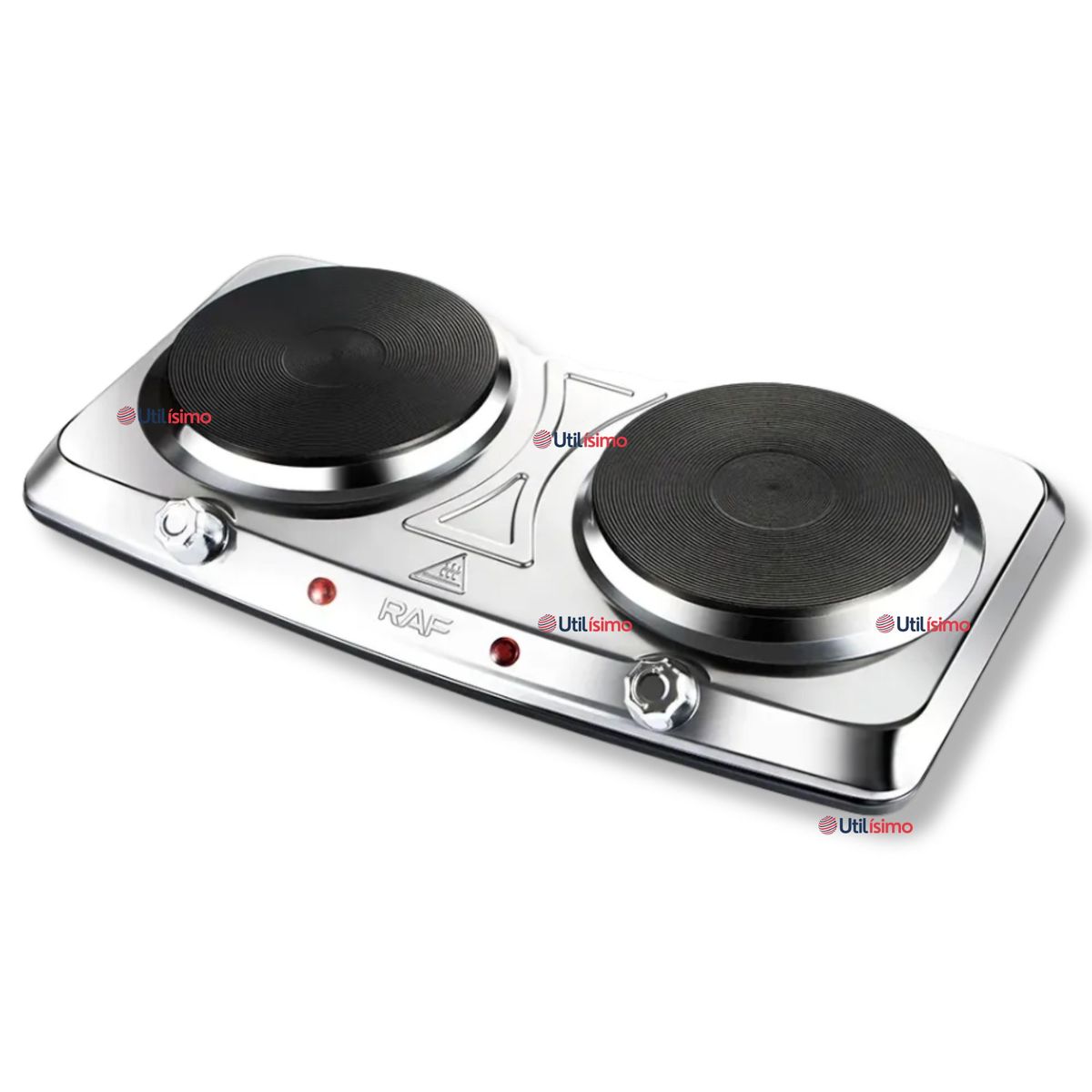 RAF - Cocina Eléctrica Portátil 2 Platos 2000W de Potencia Acero Inoxidable