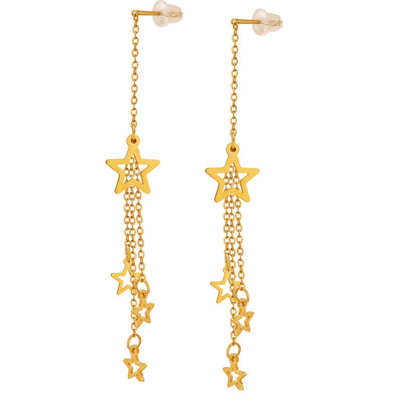 LUX JOYAS - Aros Baño Oro Amarillo 18k 4 Estrellas