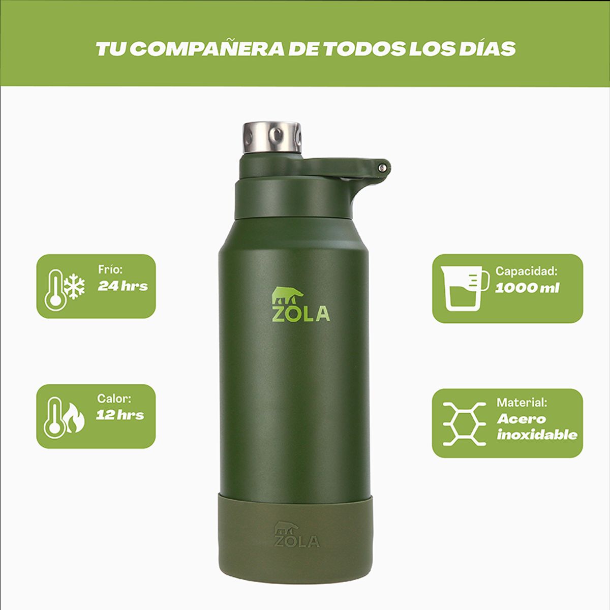 ZOLA OUTDOORS - Botella Térmica 1000 ML HIKERS ZOLA OUTDOORS VERDE