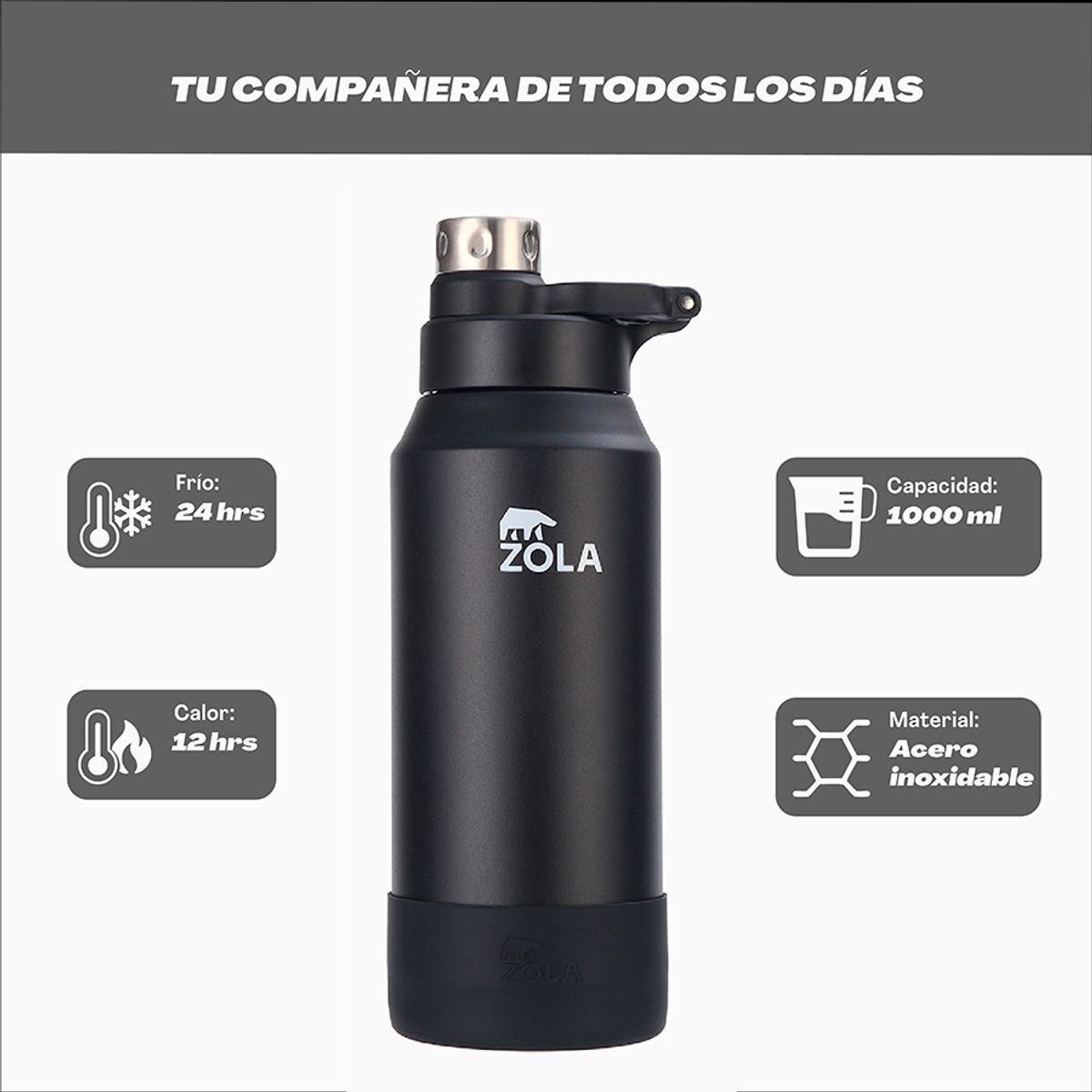 ZOLA OUTDOORS - Botella Térmica 1000 ML HIKERS ZOLA OUTDOORS NEGRO