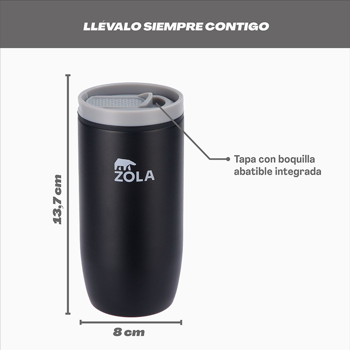 ZOLA OUTDOORS - VASO TÉRMICO MUG 425 ML ZOLA OUTDOORS NEGRO