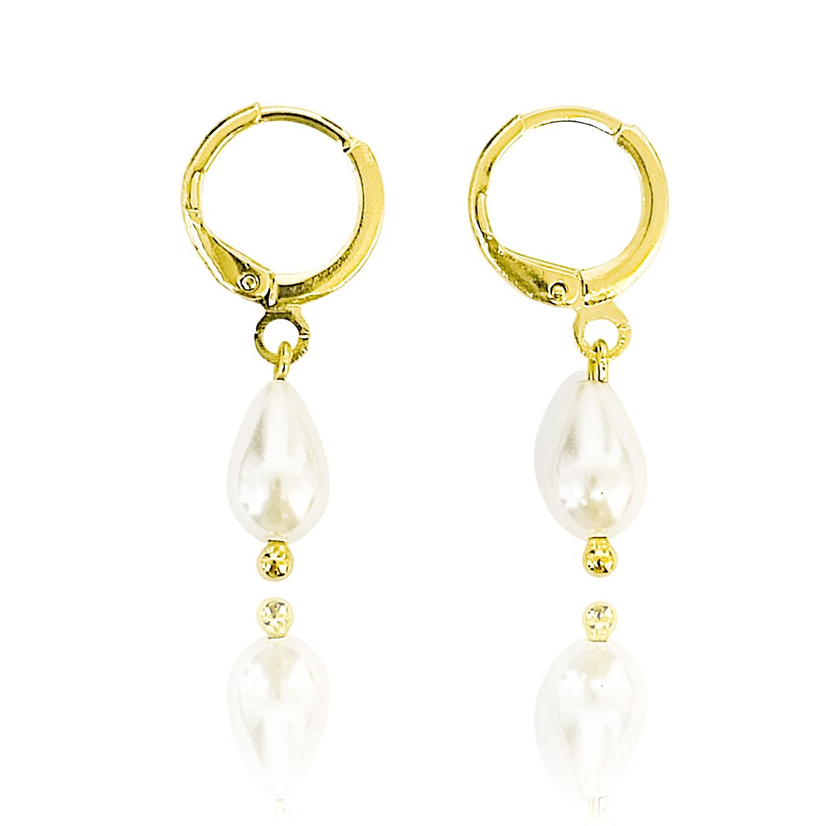 COGGIOLA - Aros Argolla Gota Perla Shellpearl Colgante Enchapado Oro 18K