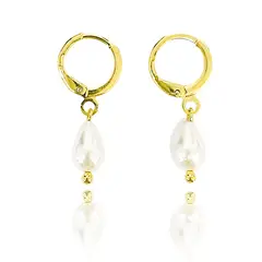 ANDREA COGGIOLA JOYAS - Aros Argolla Gota Perla Shellpearl Colgante Enchapado Oro 18K