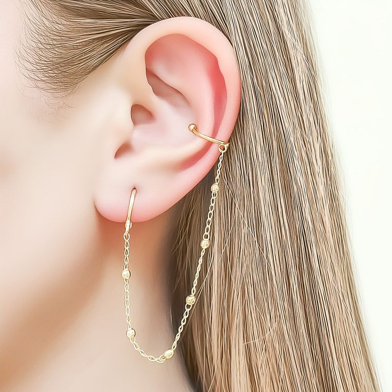 Aro Trepador Eslabon Bolita Enchapado Oro 18K Dorado TALLA UNICA