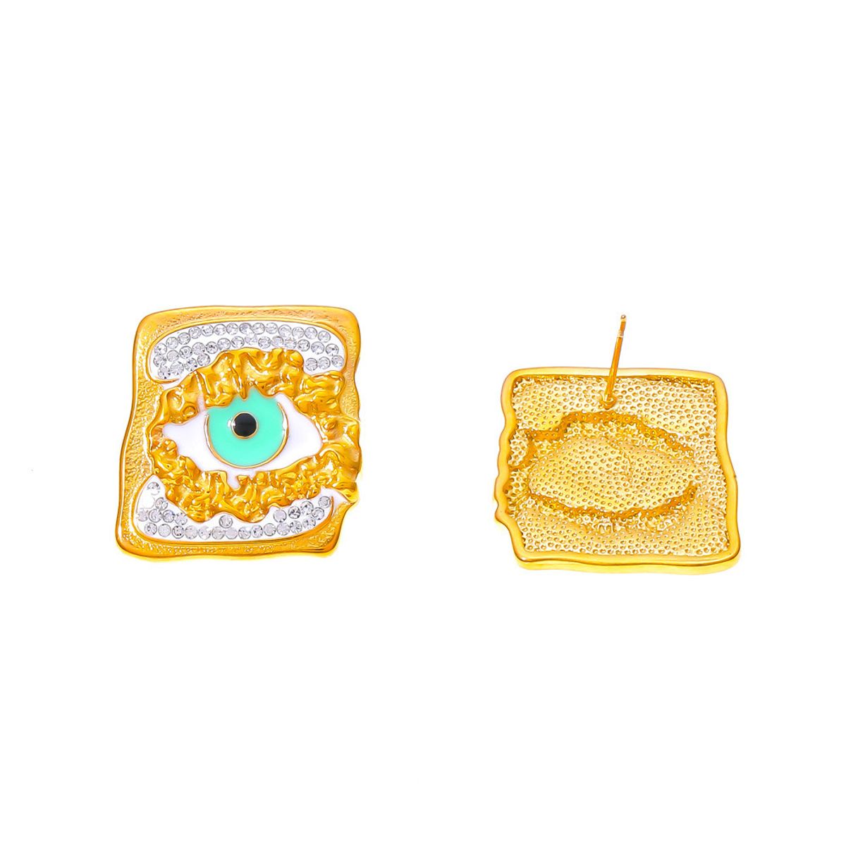 LUX JOYAS - Aros Baño Oro Amarillo 18k Cuad Ojos Brillitos