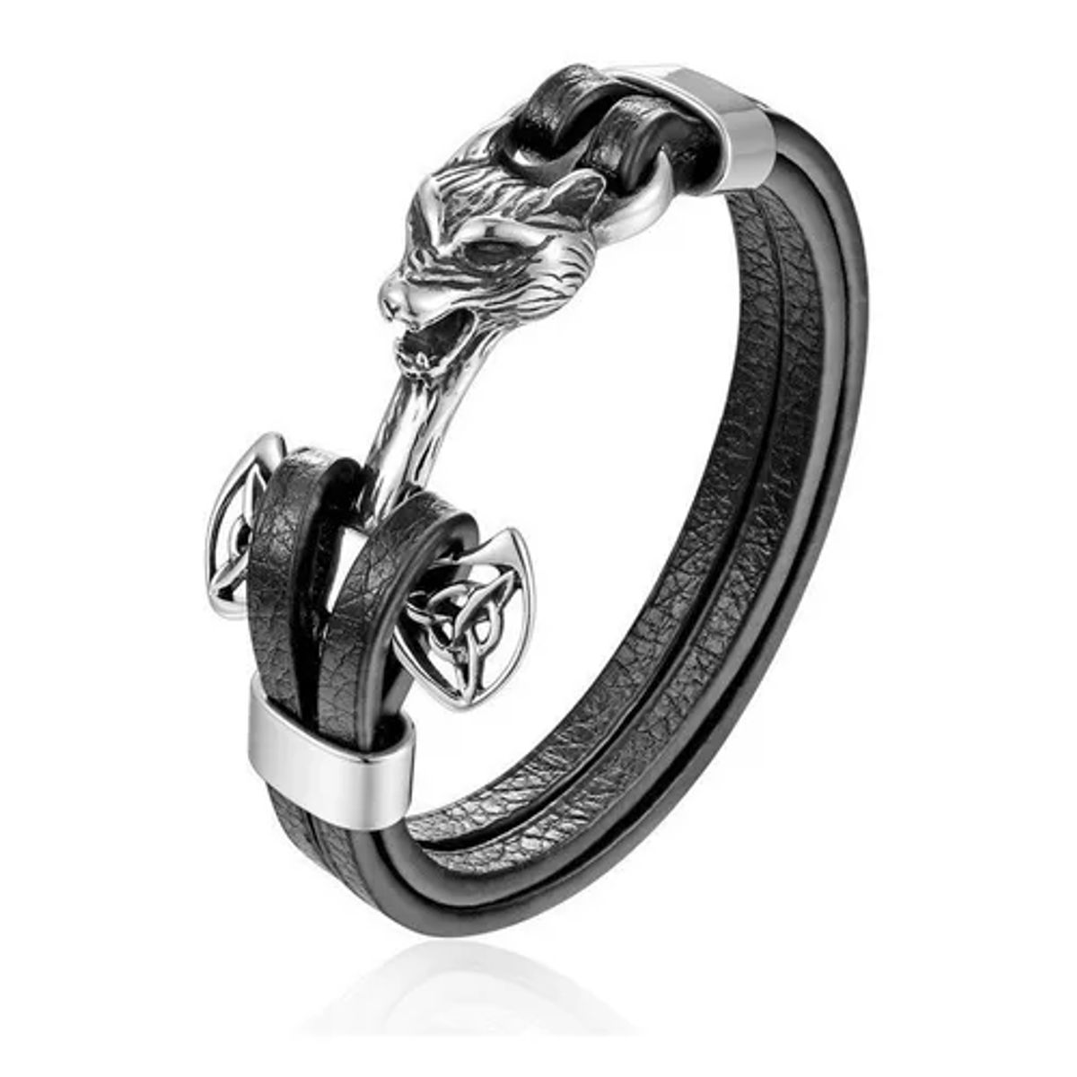 GENERICO - Pulsera De Cuero Hombre Caballero Lobo Plateado Royal Madriz