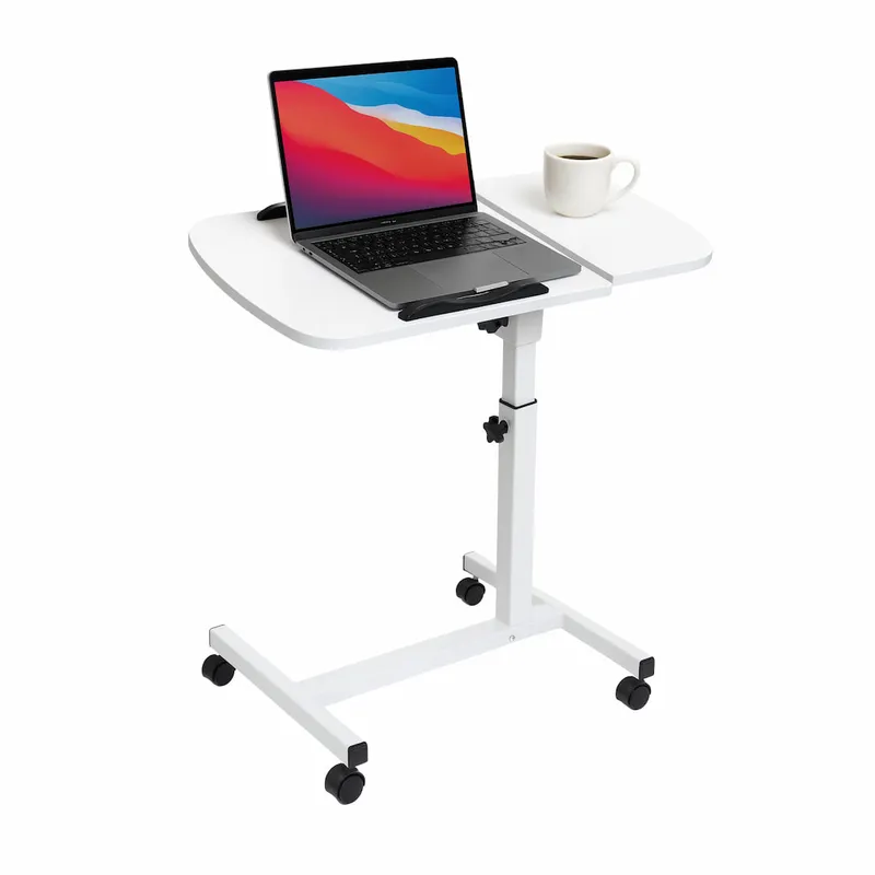 GENERICO - Mesa con Ruedas para Cama Plegable Doble Superficie - Diseño Blanco