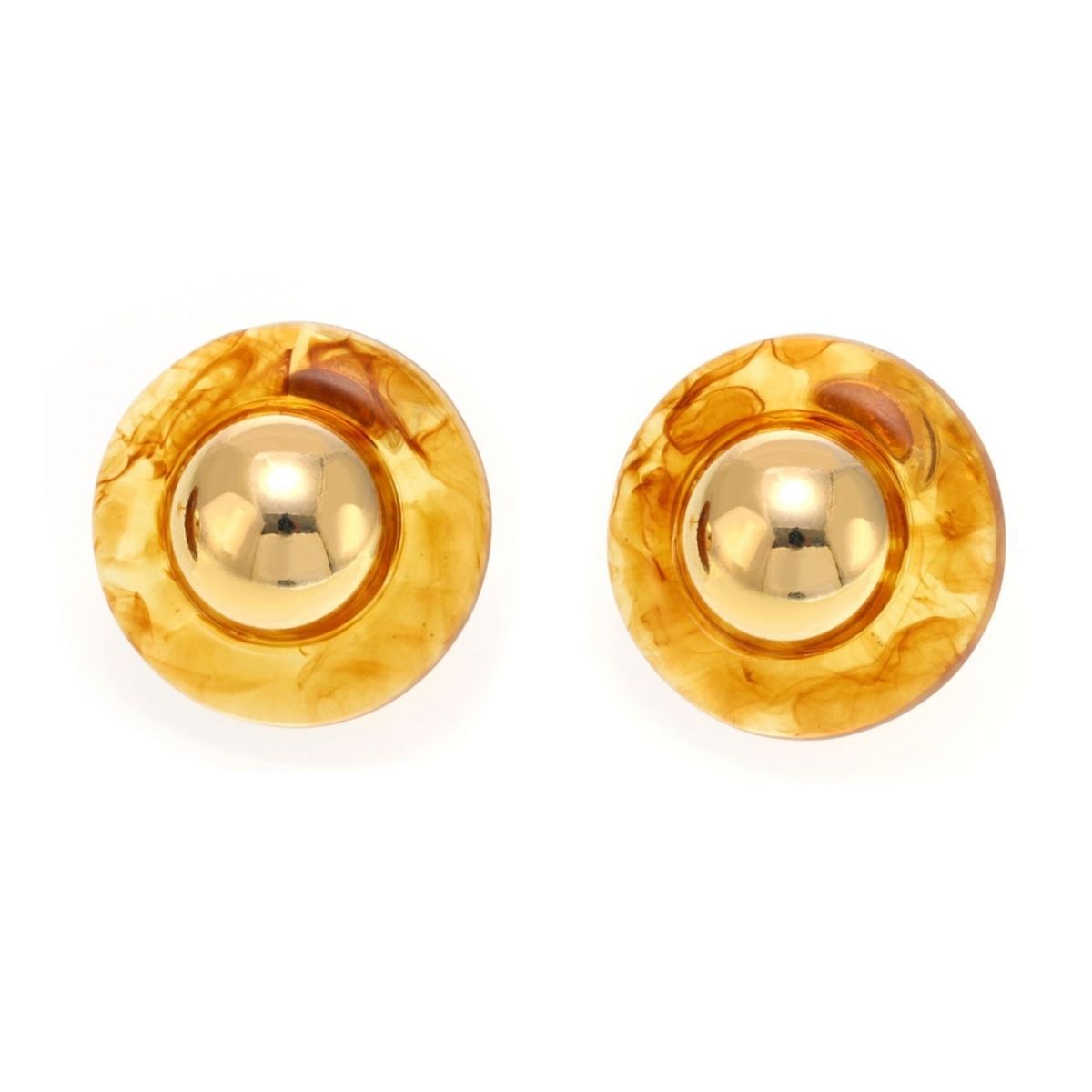 LUX JOYAS - Aros Baño Oro Amarillo 18k Resina Acuarela Café