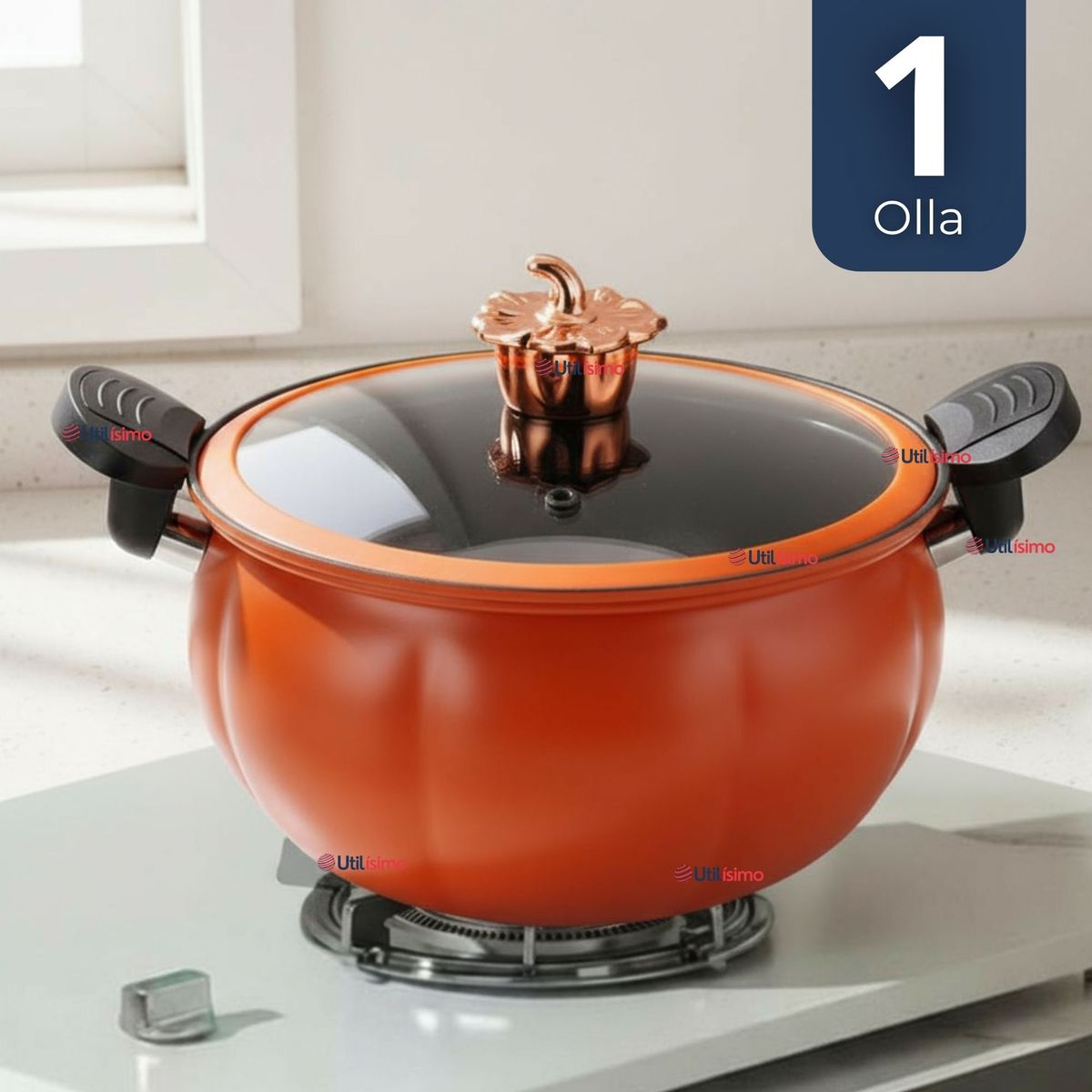 LINE - Olla De Micro Presión De Calabaza Antiadherente 7 Litros Color Naranja